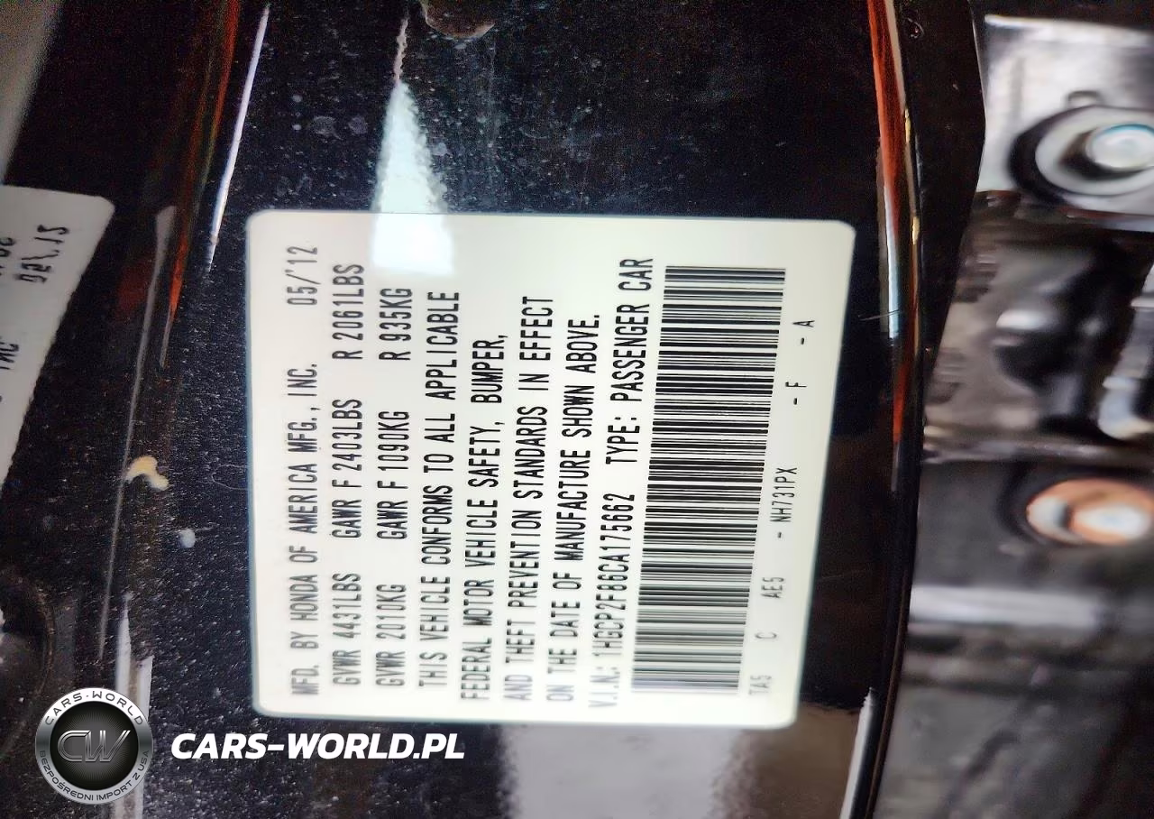 2012 Honda Accord Exl VIN:1HGCP2F86CA175662 - 12