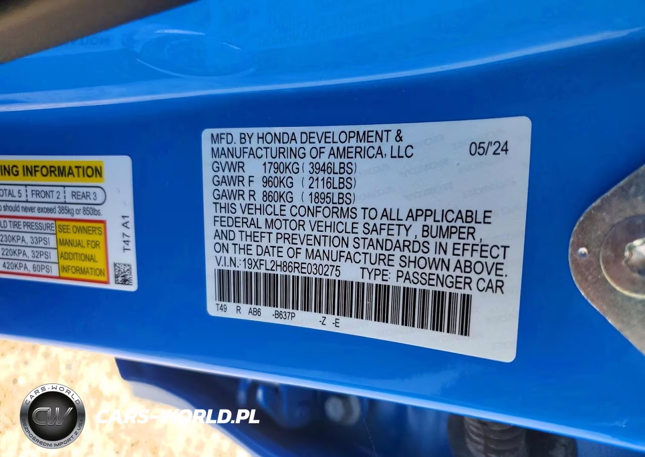 2024 Honda Civic Sport VIN:19XFL2H86RE030275 - 12