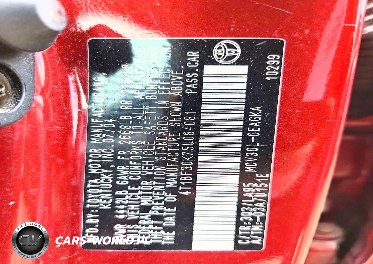 2005 Toyota Camry Le V6 VIN:4T1BF30K75U084081 - 12