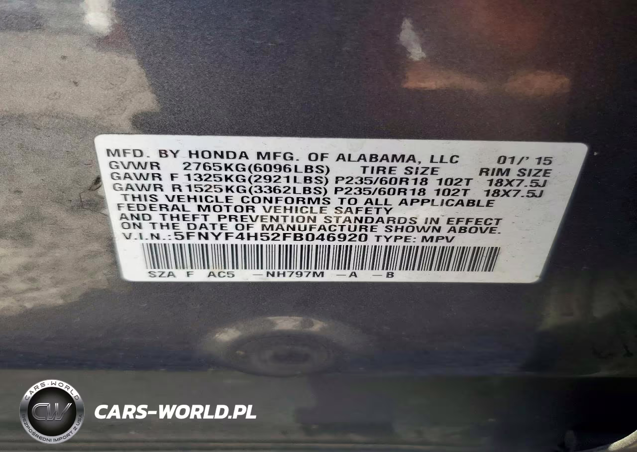 2015 Honda Pilot Exl VIN:5FNYF4H52FB046920 - 13