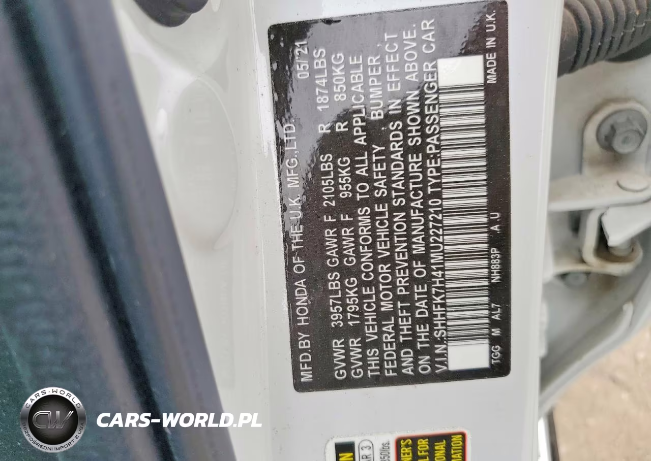 2021 Honda Civic Sport VIN:SHHFK7H41MU227210 - 12