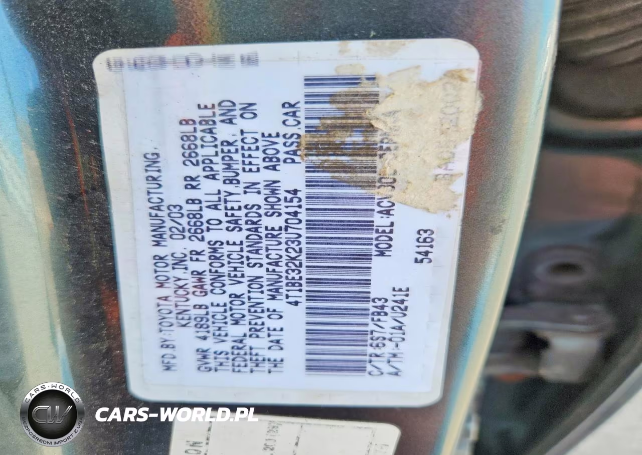 2003 Toyota Camry Le VIN:4T1BE32K23U704154 - 12