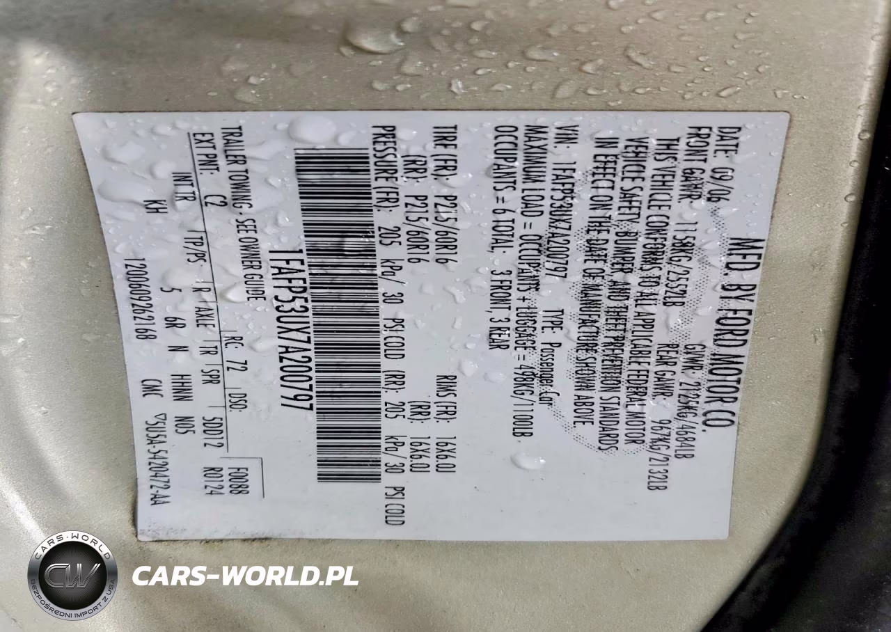 2007 Ford Taurus Se VIN:1FAFP53UX7A200797 - 12
