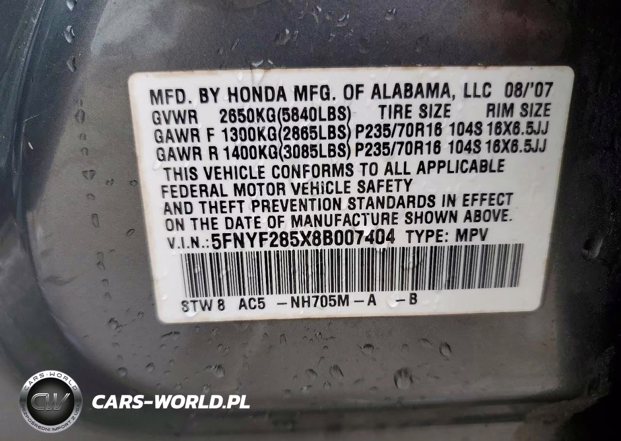 2008 Honda Pilot Exl VIN:5FNYF285X8B007404 - 14