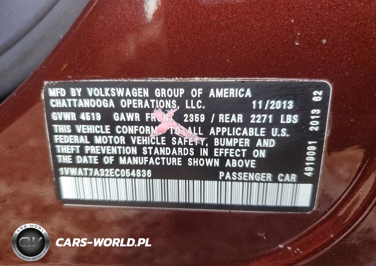 2014 Volkswagen Passat S VIN:1VWAT7A32EC054836 - 12