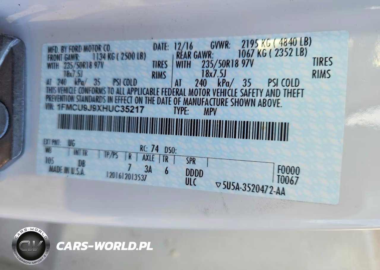 2017 Ford Escape Titanium VIN:1FMCU9J9XHUC35217 - 12