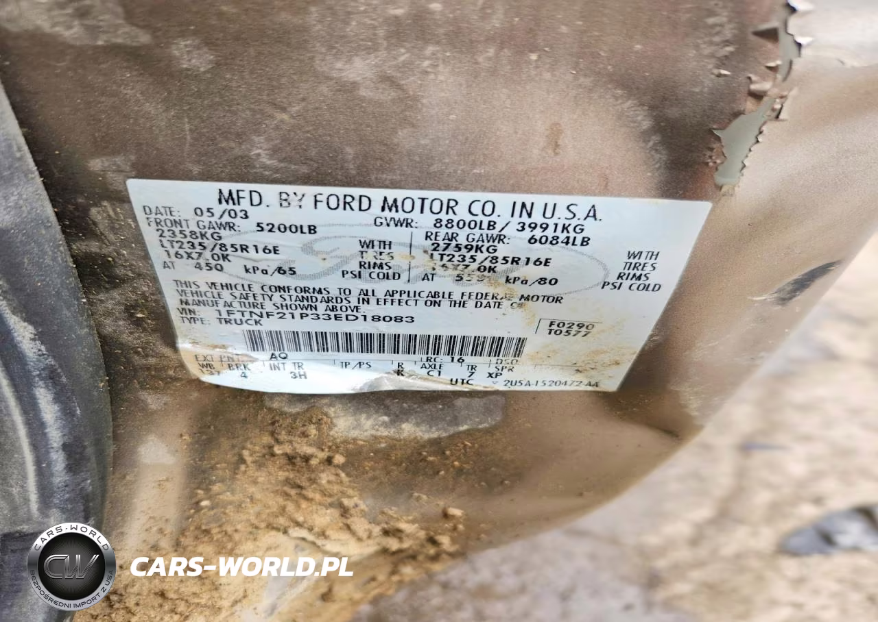 2003 Ford F250 Super Duty VIN:1FTNF21P33ED18083 - 13
