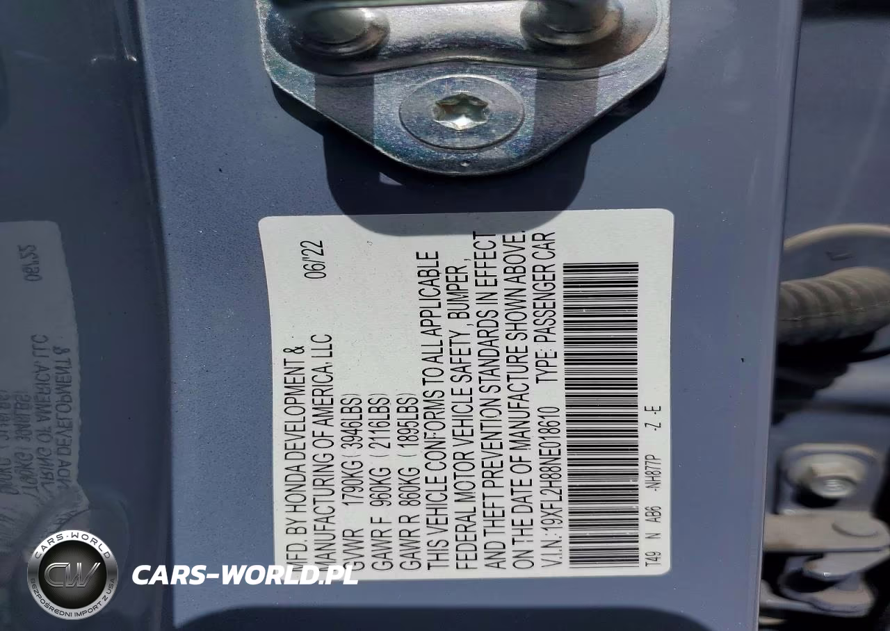2022 Honda Civic Sport VIN:19XFL2H88NE018610 - 12
