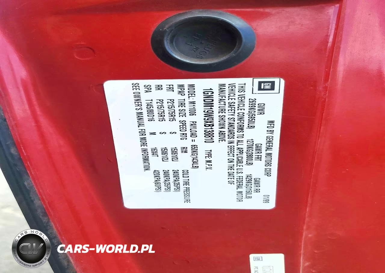 1999 Chevrolet Astro VIN:1GNDM19W9XB138810 - 12