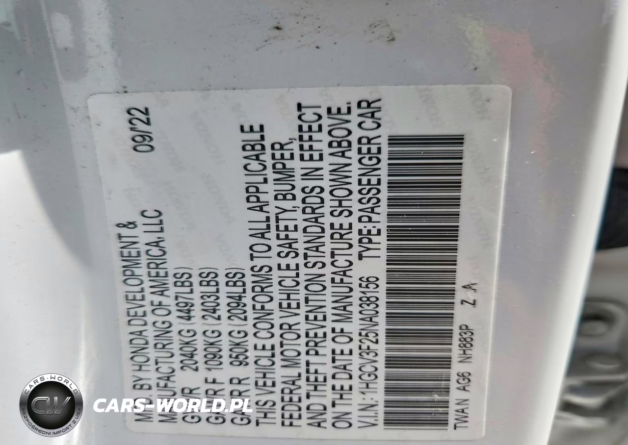 2022 Honda Accord Hybrid Sport VIN:1HGCV3F25NA038156 - 12