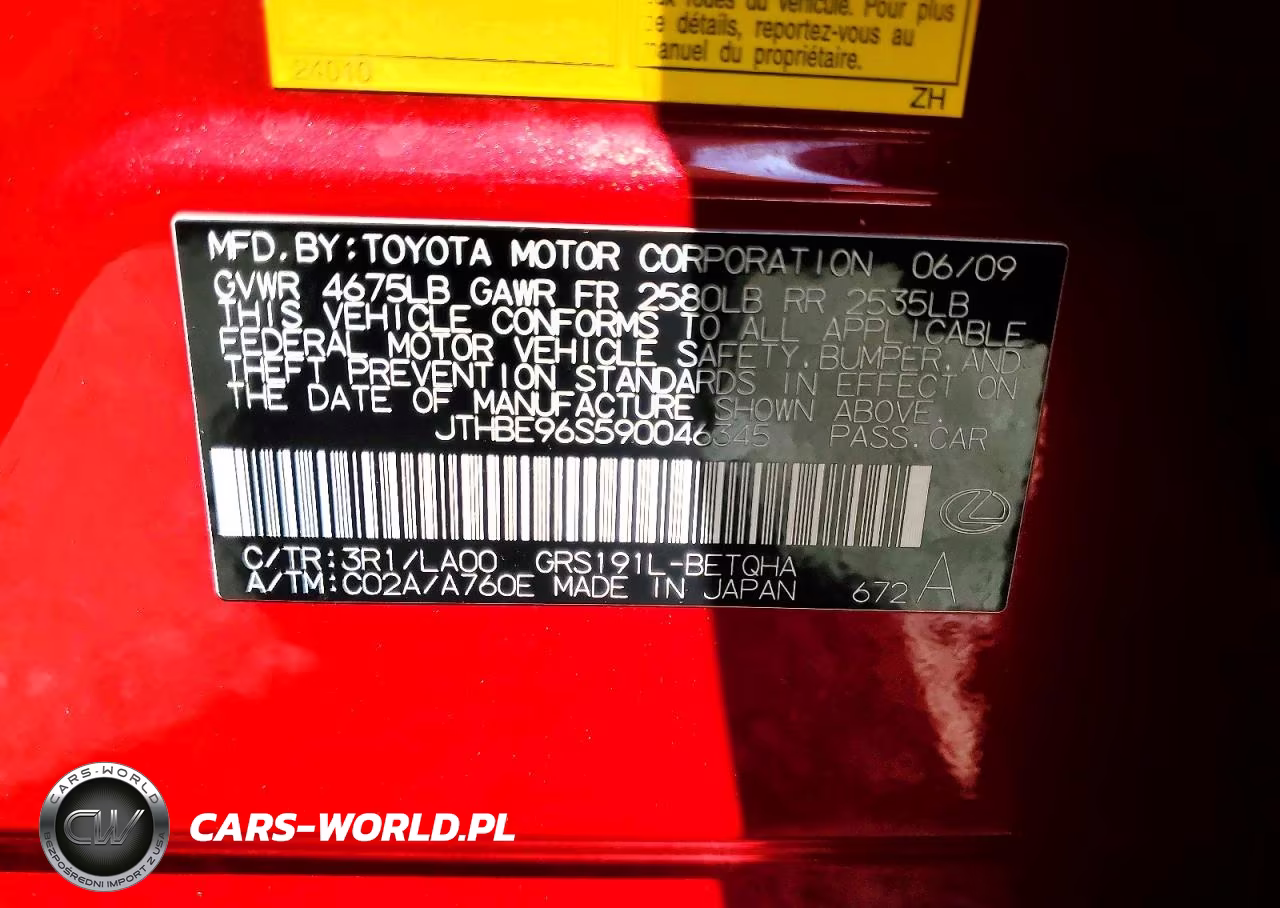 2009 Lexus Gs 350 VIN:JTHBE96S590046345 - 12