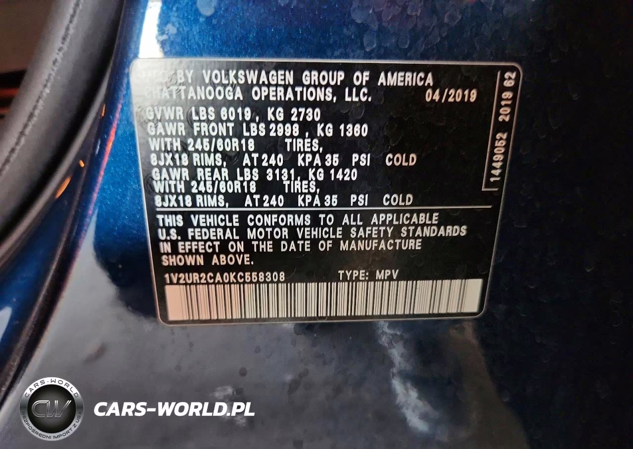 2019 Volkswagen Atlas Se VIN:1V2UR2CA0KC558308 - 13