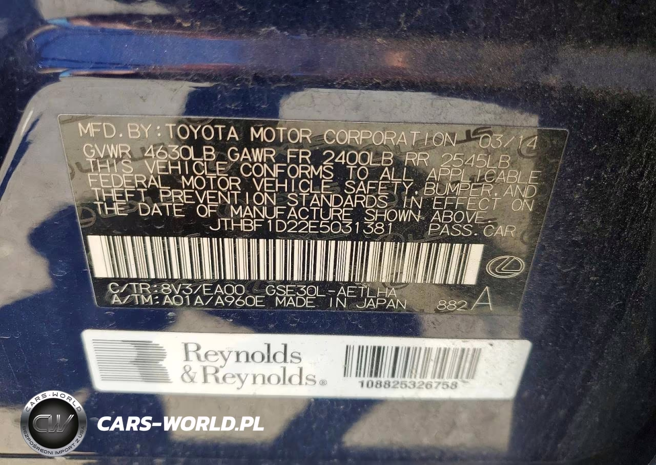2014 Lexus Is 250 VIN:JTHBF1D22E5031381 - 12