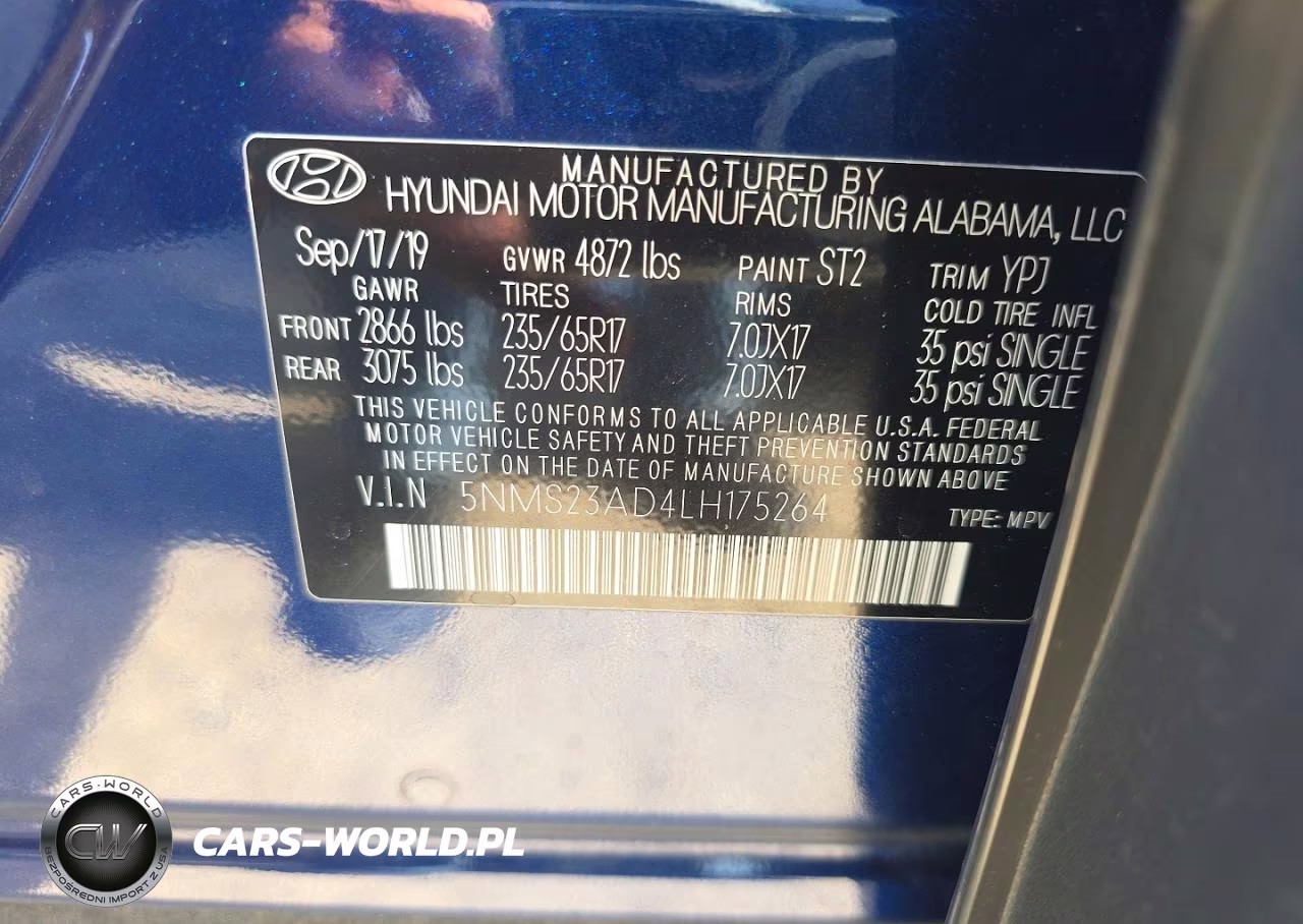 2020 Hyundai Santa Fe Se VIN:5NMS23AD4LH175264 - 10