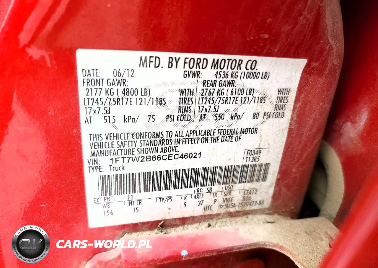 2012 Ford F250 Super Duty VIN:1FT7W2B66CEC46021 - 12