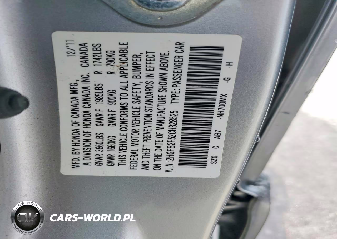 2012 Honda Civic Lx VIN:2HGFB2F52CH328525 - 12