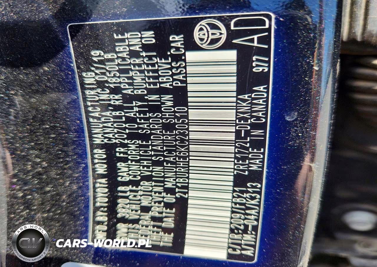 2019 Toyota Corolla Le VIN:2T1BURHE6KC230510 - 12