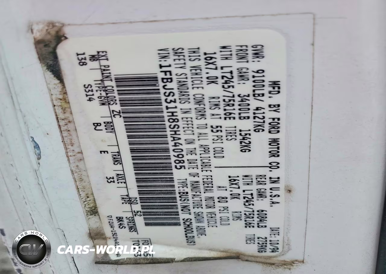1995 Ford Econoline E350 Super Duty VIN:1FBJS31H8SHA40985 - 14