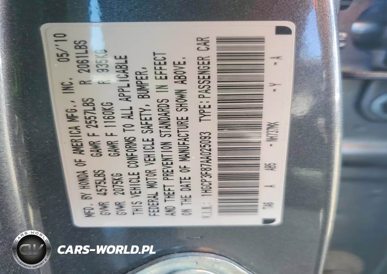 2010 Honda Accord Exl VIN:1HGCP3F87AA025093 - 13