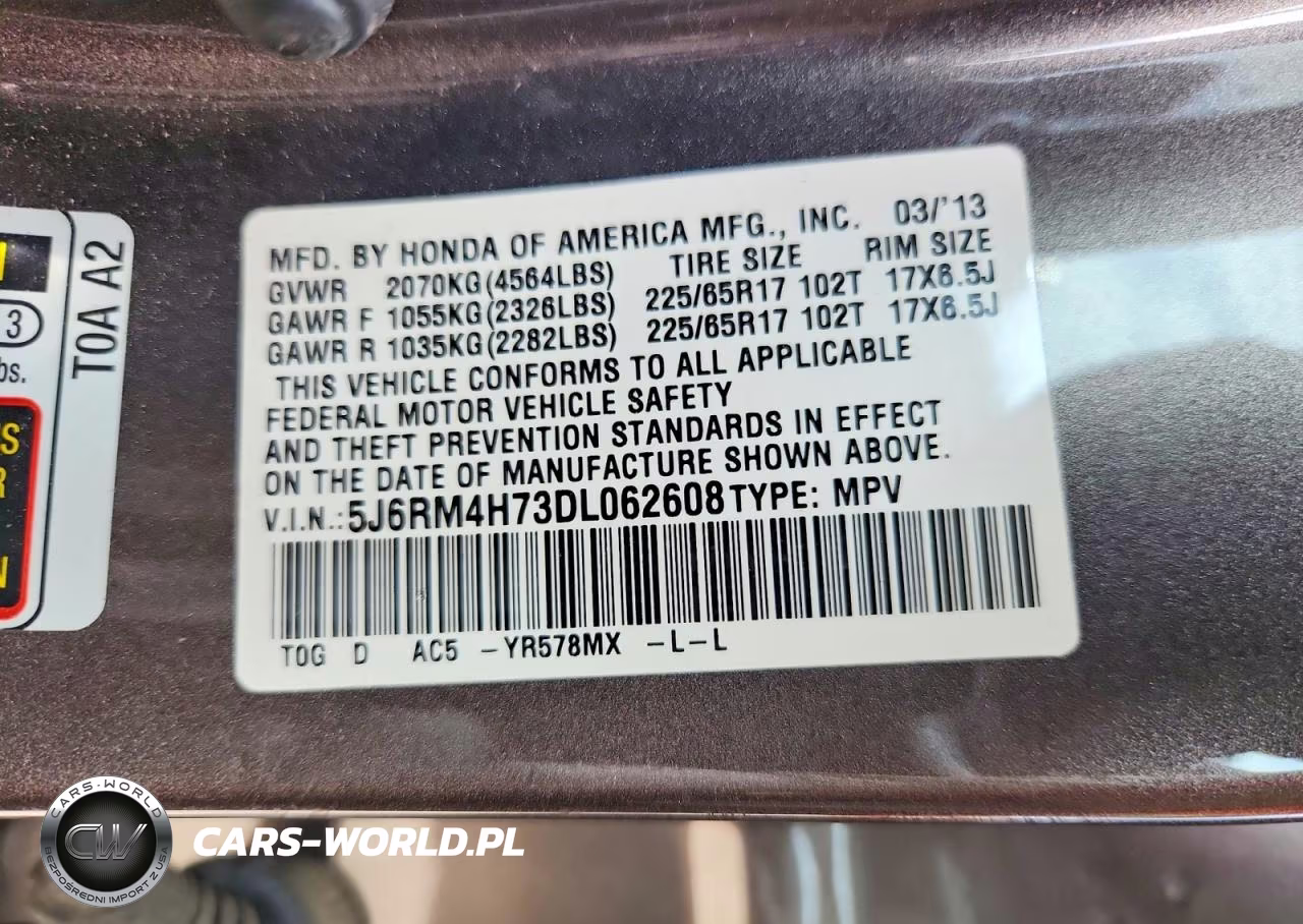 2013 Honda Cr-V Exl VIN:5J6RM4H73DL062608 - 13