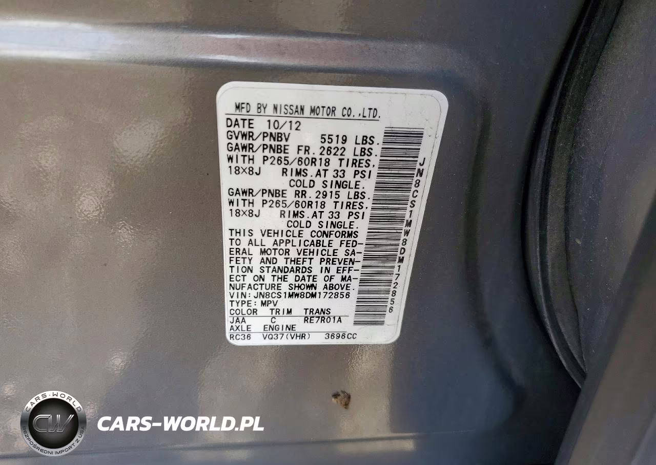 2013 Infiniti Fx37 Base VIN:JN8CS1MW8DM172856 - 12