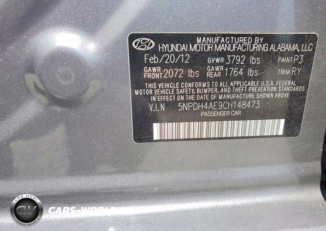 2012 Hyundai Elantra Limited VIN:5NPDH4AE9CH148473 - 12