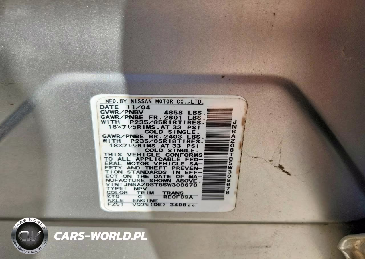 2005 Nissan Murano S VIN:JN8AZ08T85W308678 - 13