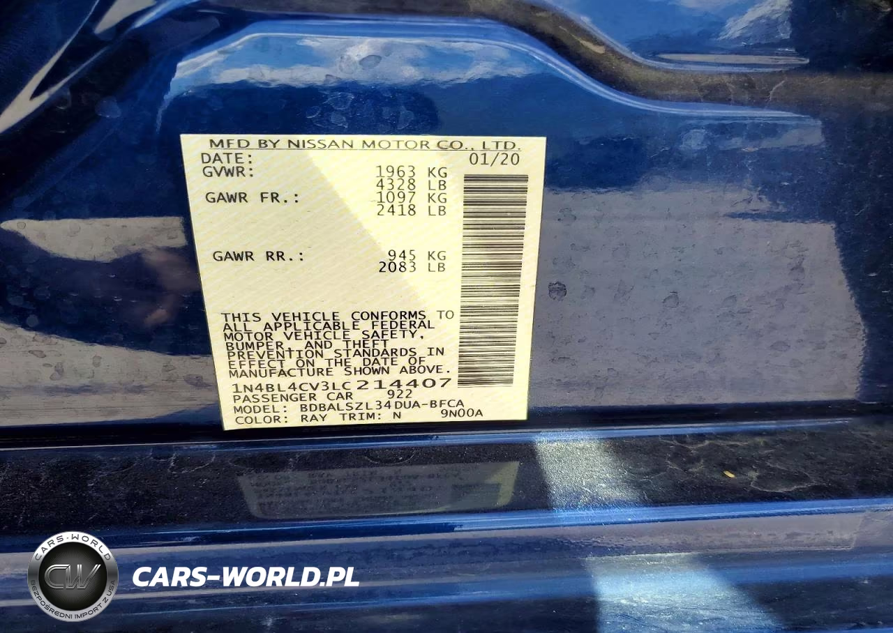 2020 Nissan Altima Sr VIN:1N4BL4CV3LC214407 - 12