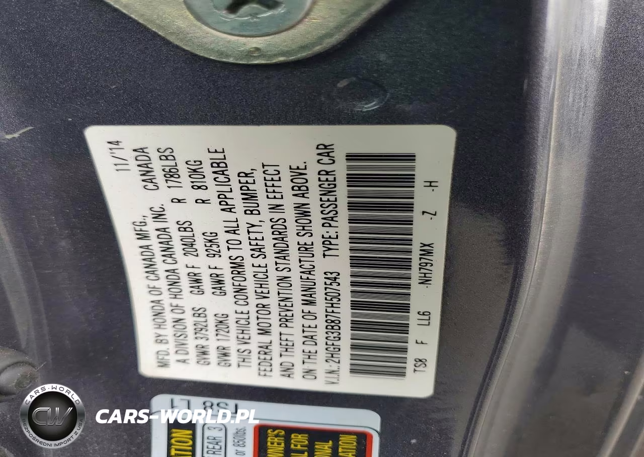 2015 Honda Civic Ex VIN:2HGFG3B87FH507543 - 12