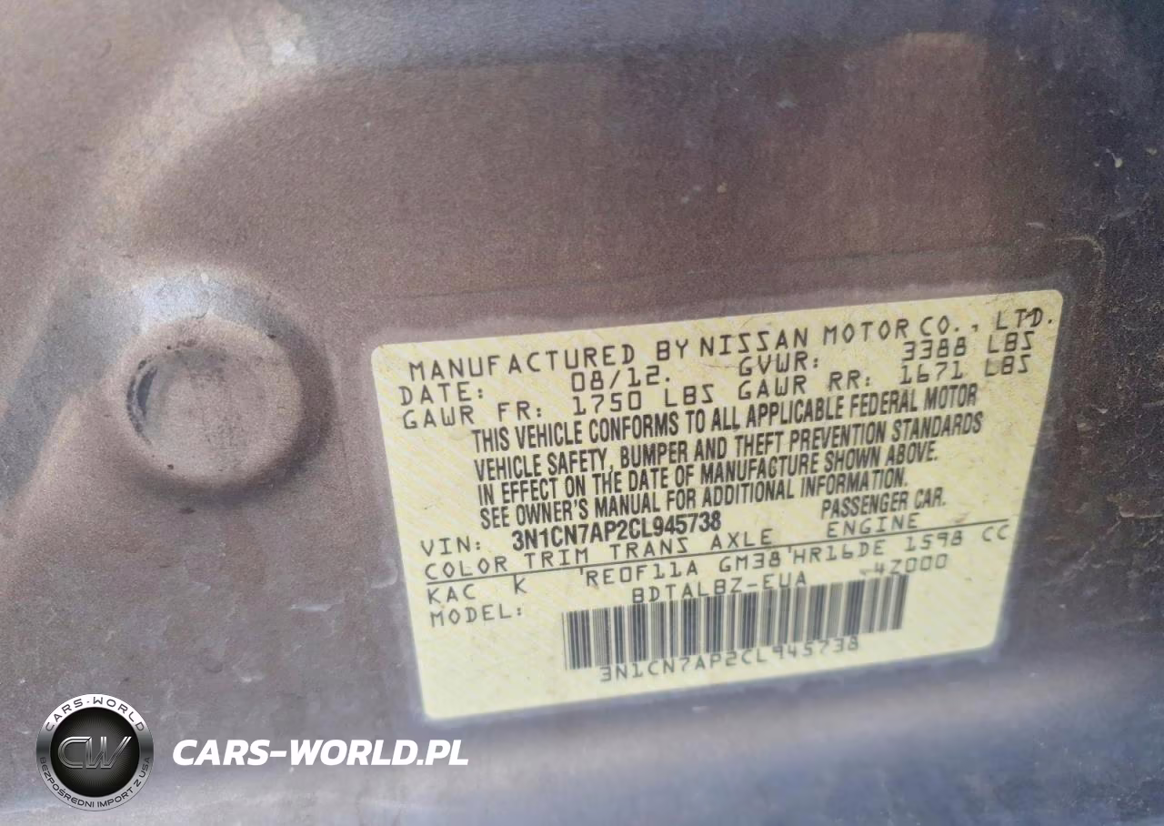 2012 Nissan Versa 1.6 S VIN:3N1CN7AP2CL945738 - 12