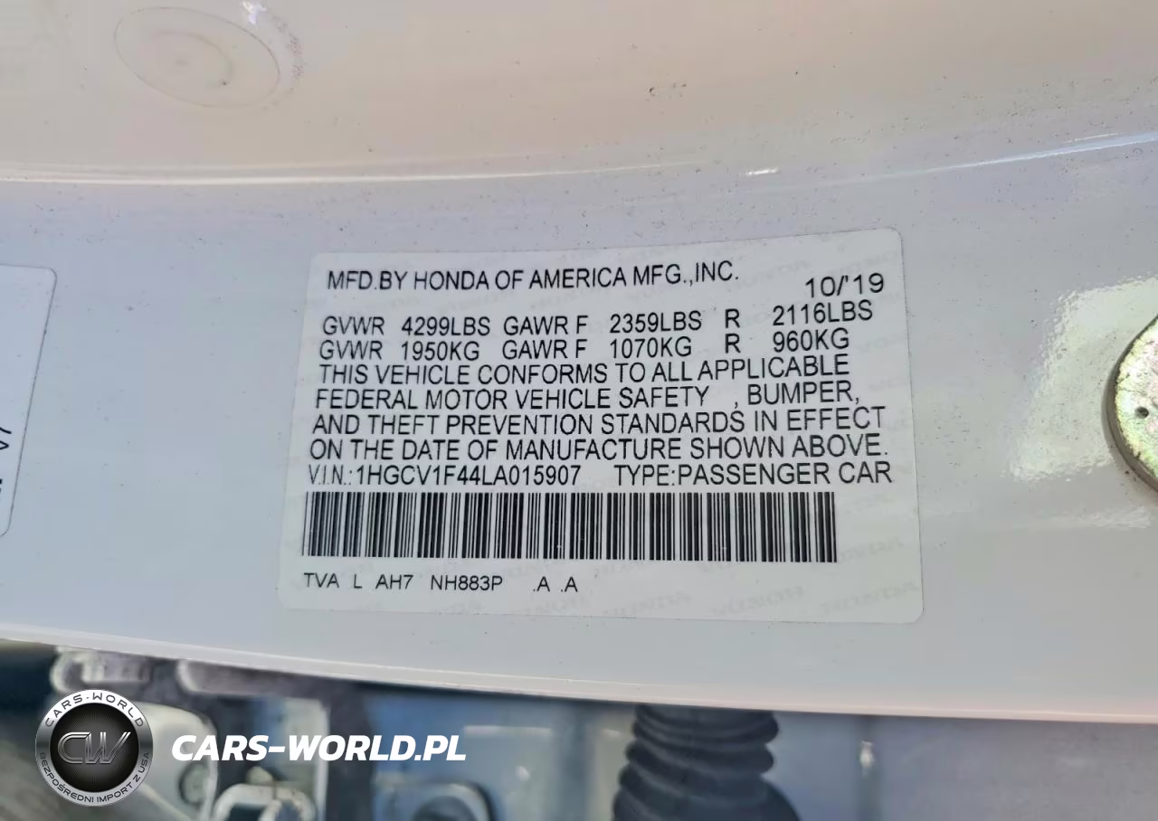 2020 Honda Accord Ex VIN:1HGCV1F44LA015907 - 12