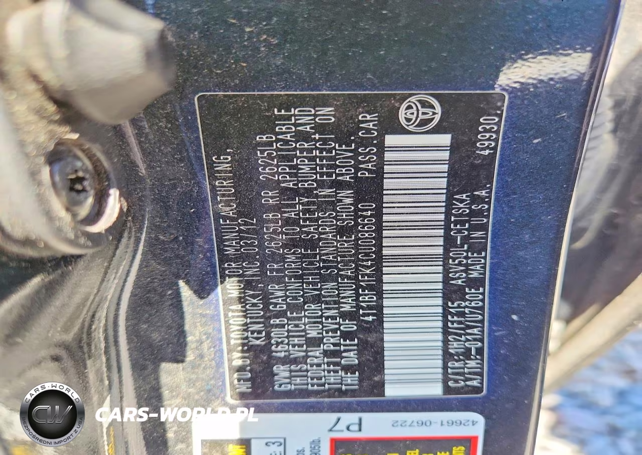 2012 Toyota Camry Se VIN:4T1BF1FK4CU086640 - 13