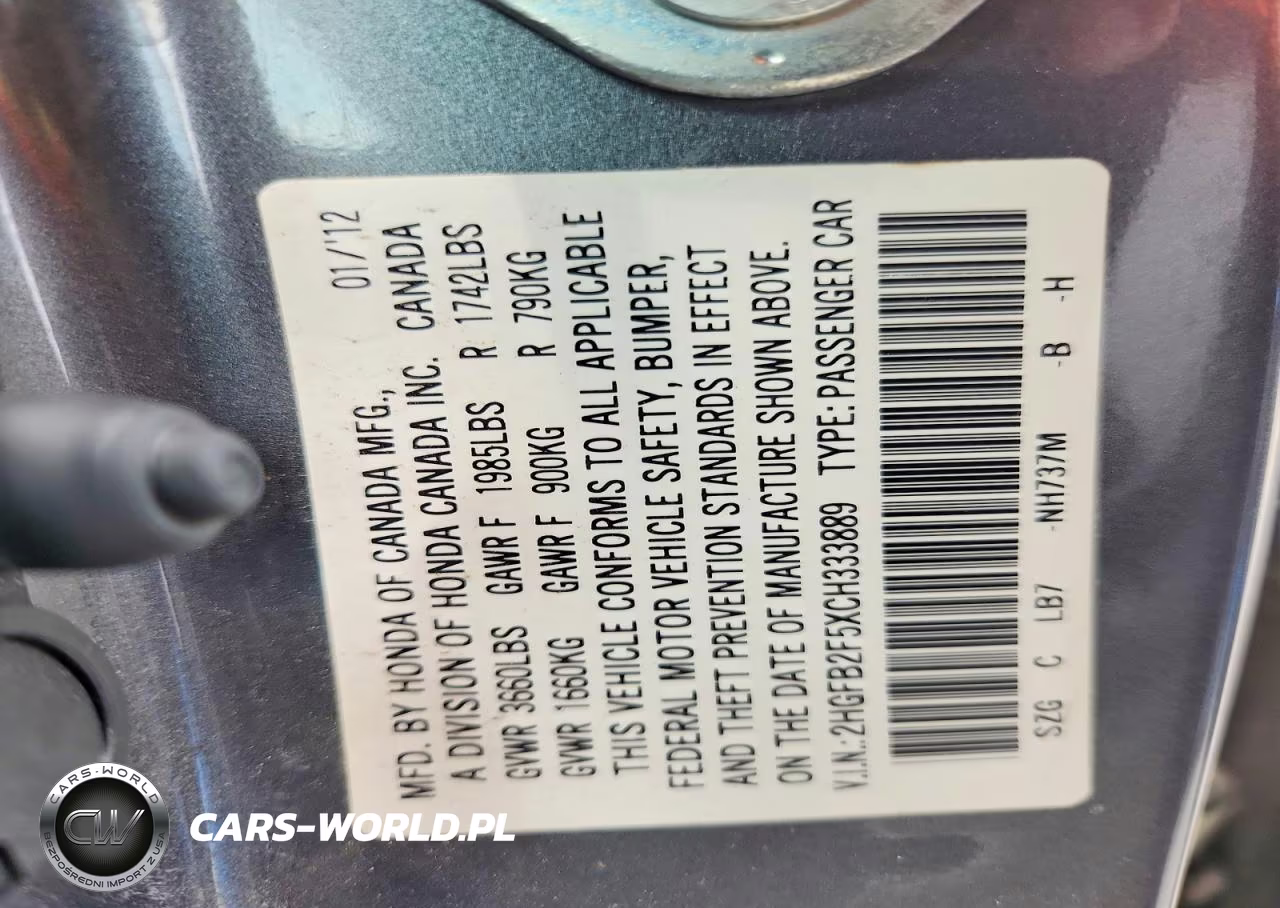 2012 Honda Civic Lx VIN:2HGFB2F5XCH333889 - 12