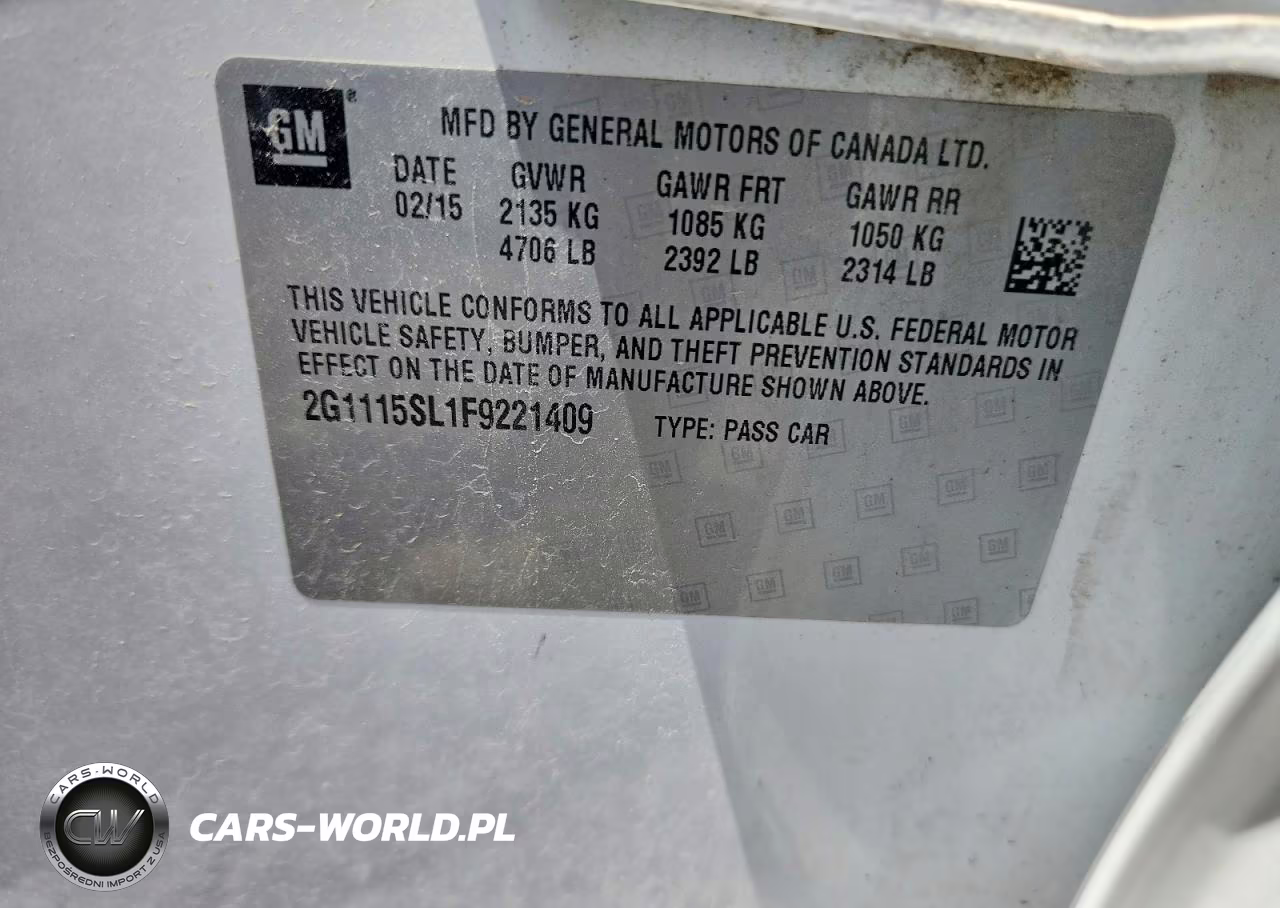 2015 Chevrolet Impala Lt VIN:2G1115SL1F9221409 - 12