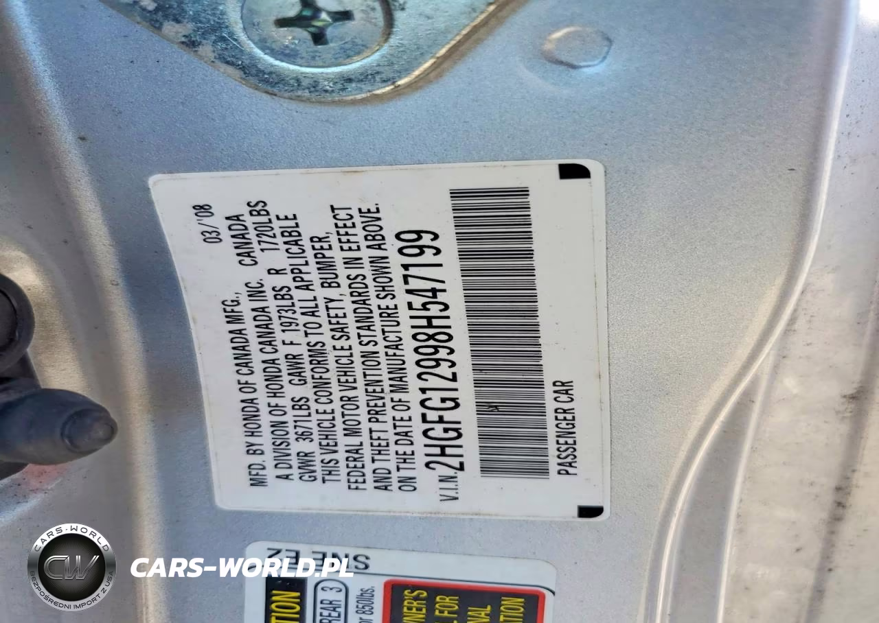 2008 Honda Civic Exl VIN:2HGFG12998H547199 - 12