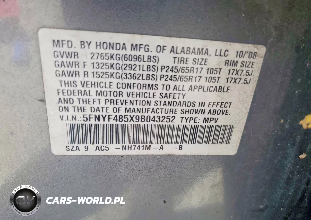 2009 Honda Pilot Exl VIN:5FNYF485X9B043252 - 13