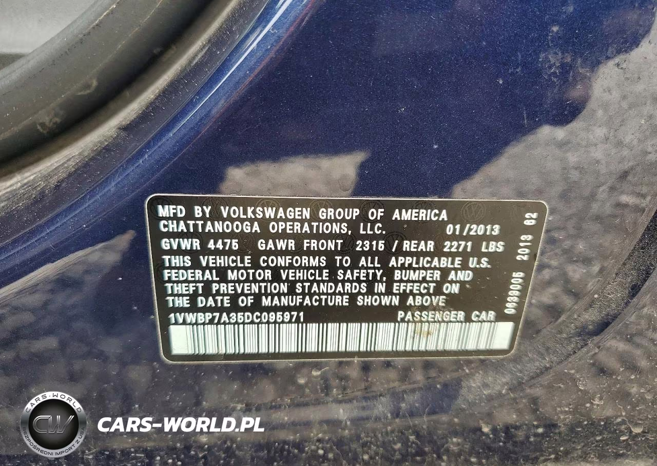 2013 Volkswagen Passat Se VIN:1VWBP7A35DC095971 - 12