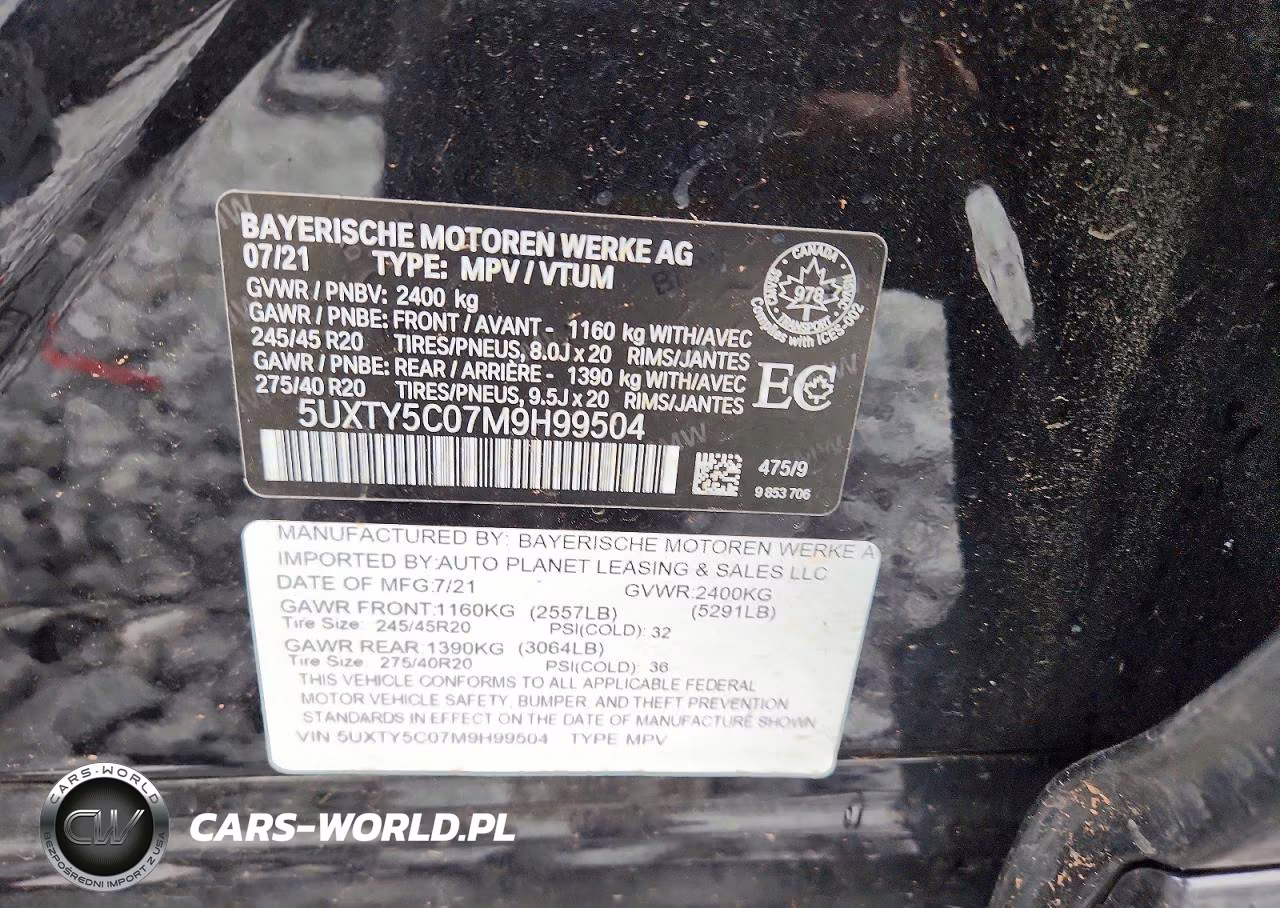 2021 BMW X3 xDrive30I VIN:5UXTY5C07M9H99504 - 13