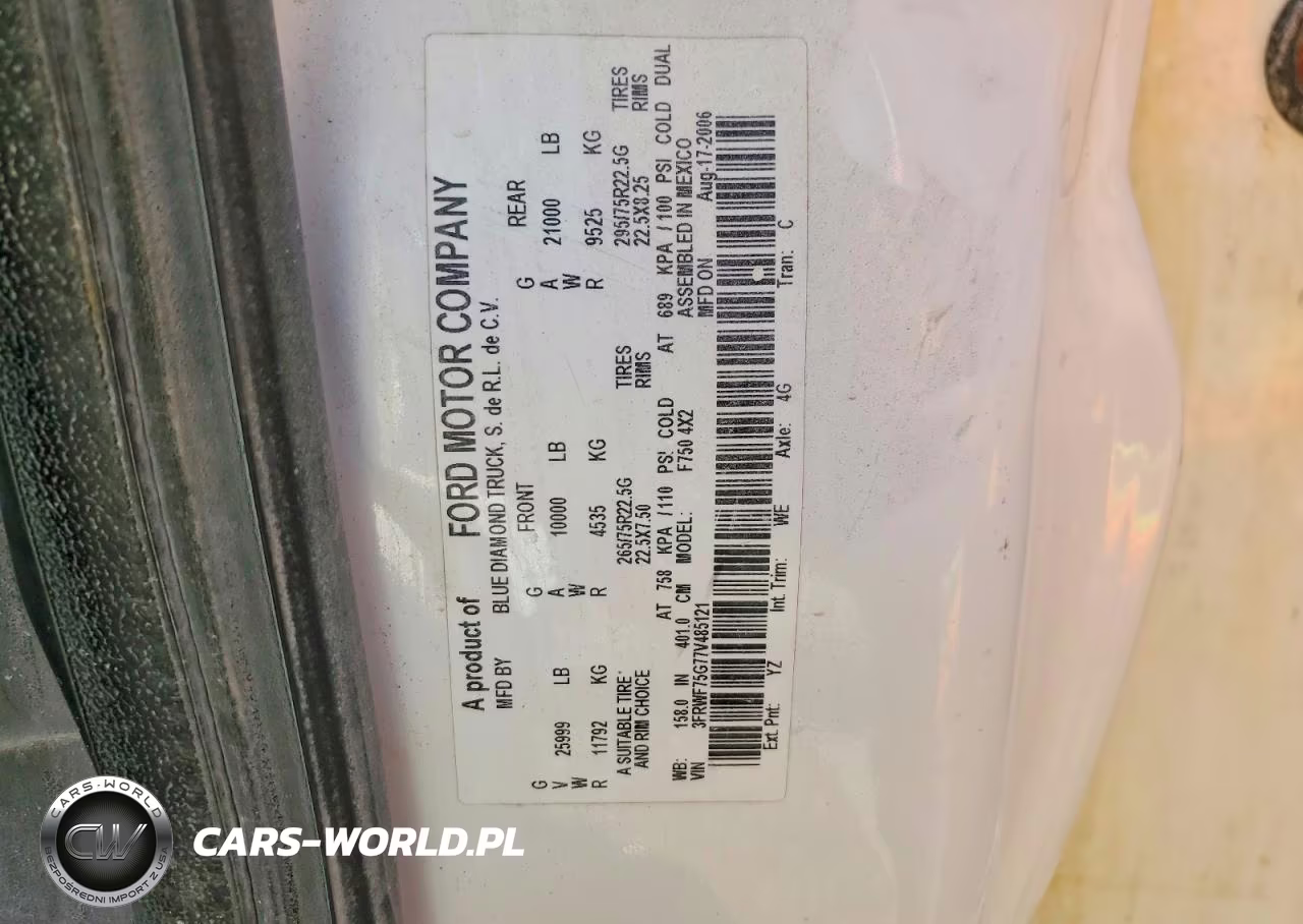 2007 Ford F750 Super Duty VIN:3FRWF75G77V485121 - 10