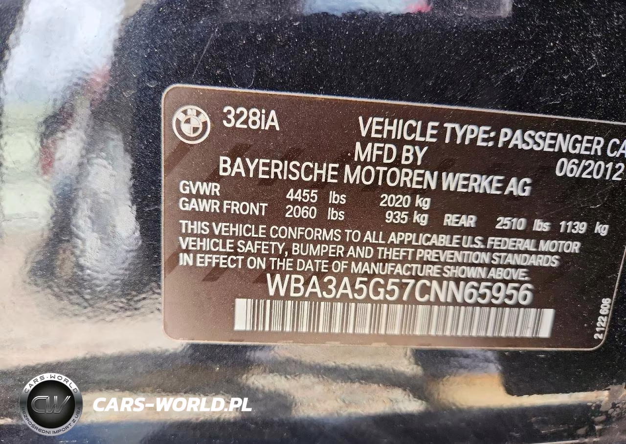2012 BMW 328 I VIN:WBA3A5G57CNN65956 - 13