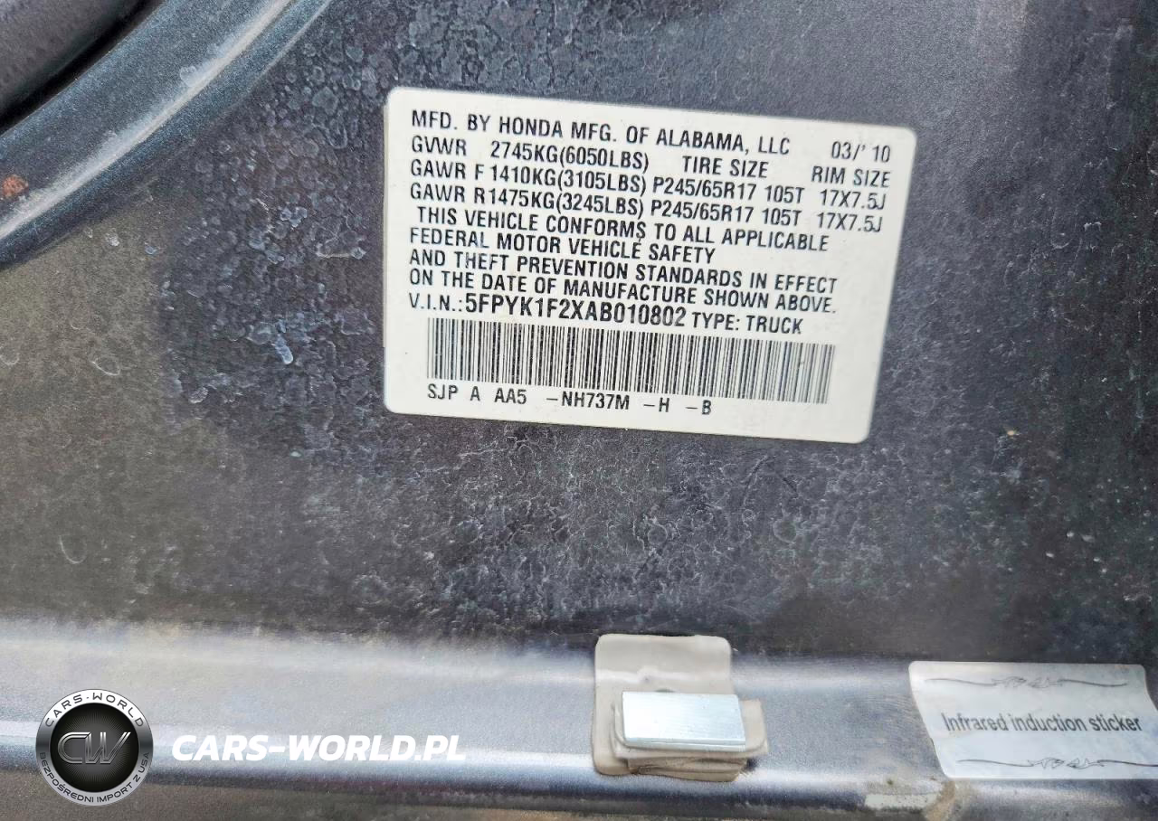2010 Honda Ridgeline Rt VIN:5FPYK1F2XAB010802 - 12