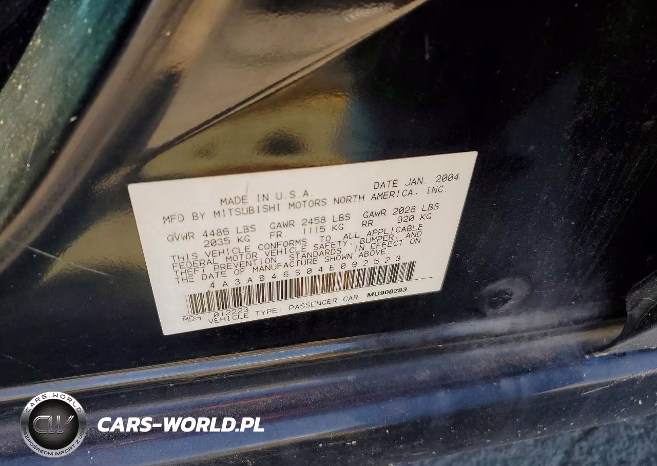 2004 Mitsubishi Galant Ls High VIN:4A3AB46S04E092523 - 12