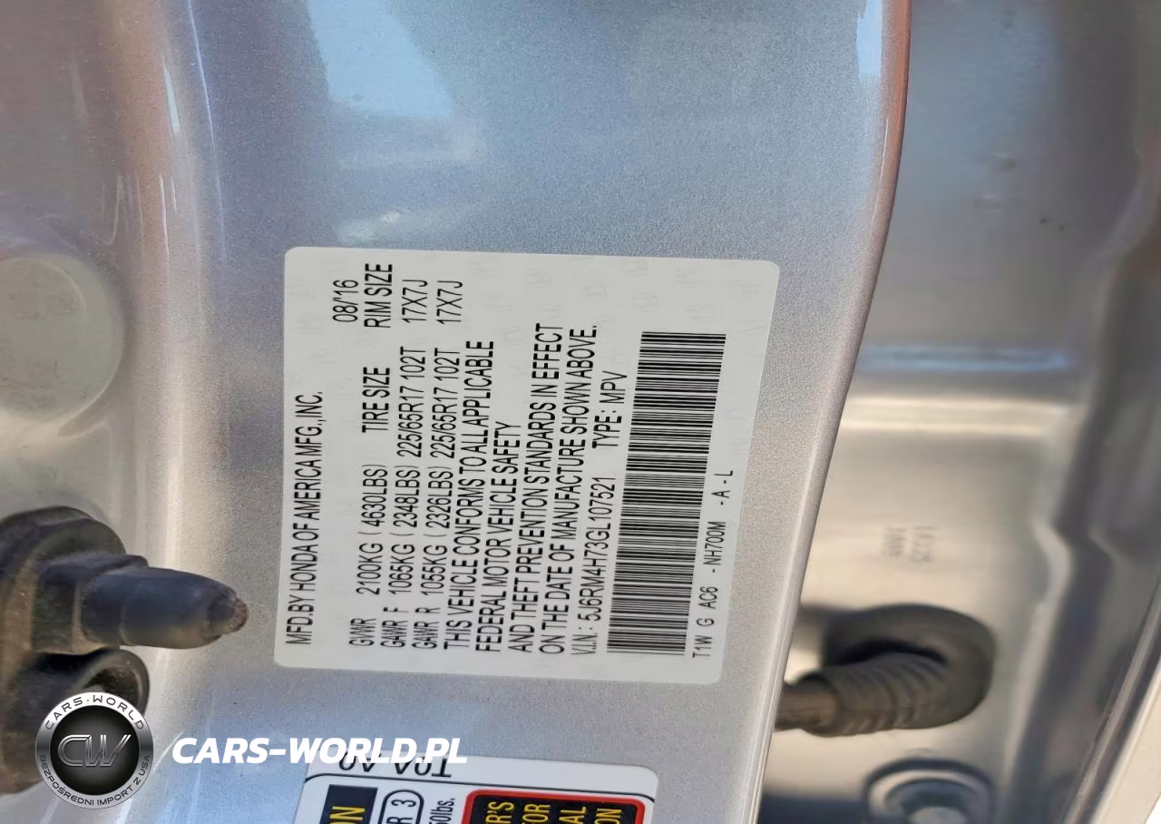 2016 Honda Cr-V Exl VIN:5J6RM4H73GL107521 - 13