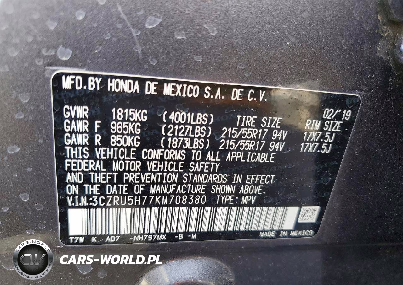 2019 Honda Hr-V Exl VIN:3CZRU5H77KM708380 - 14