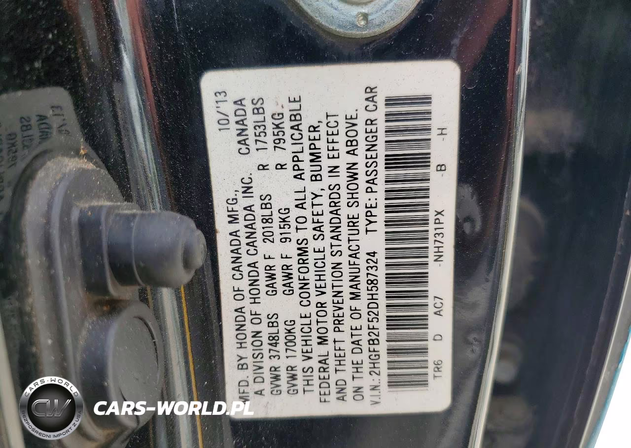 2013 Honda Civic Lx VIN:2HGFB2F52DH587324 - 12