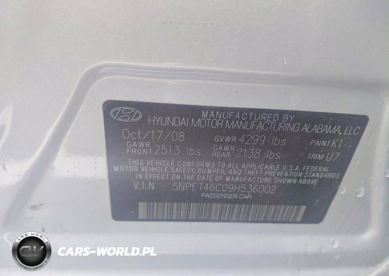 2009 Hyundai Sonata Gls VIN:5NPET46C09H536002 - 10