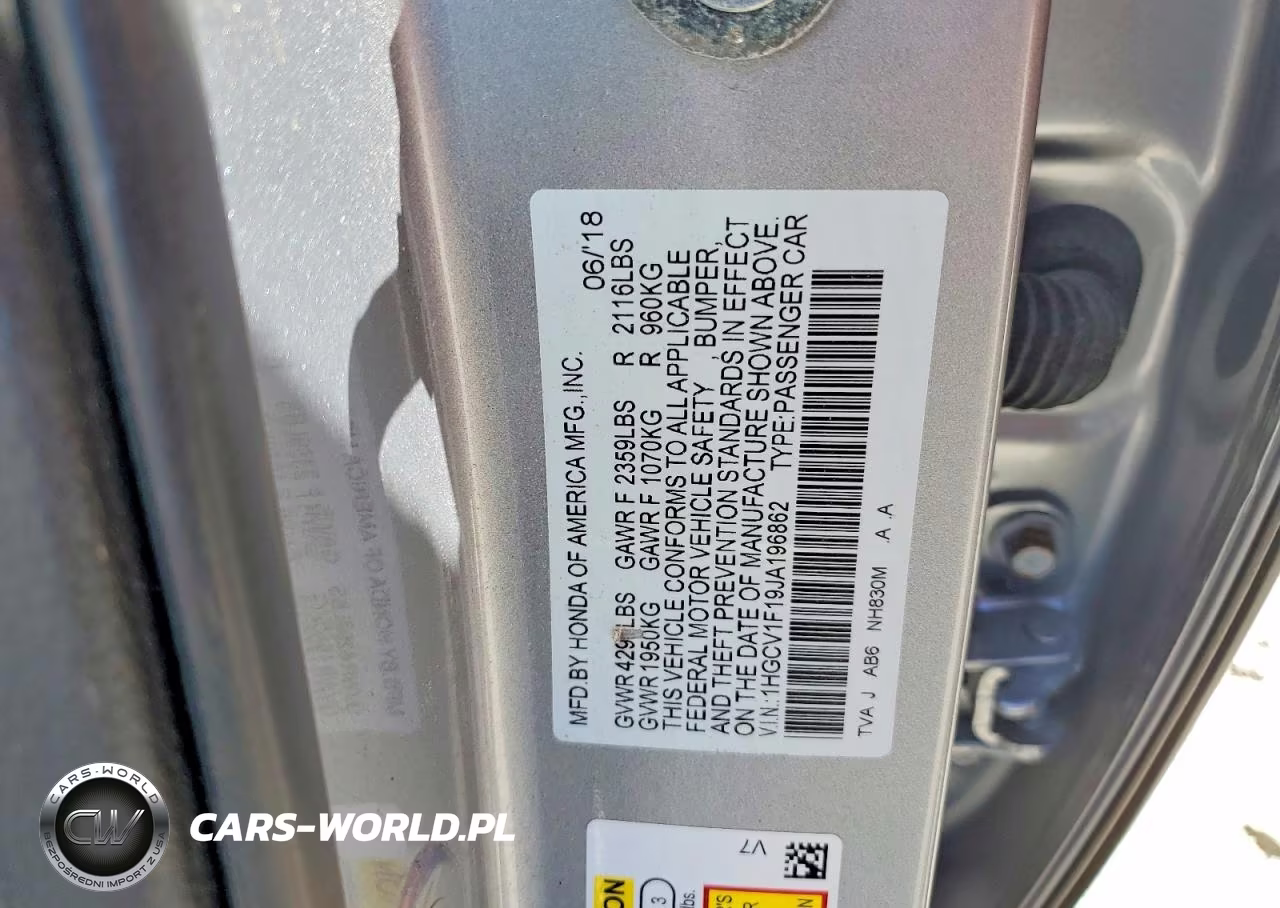 2018 Honda Accord Lx VIN:1HGCV1F19JA196862 - 12
