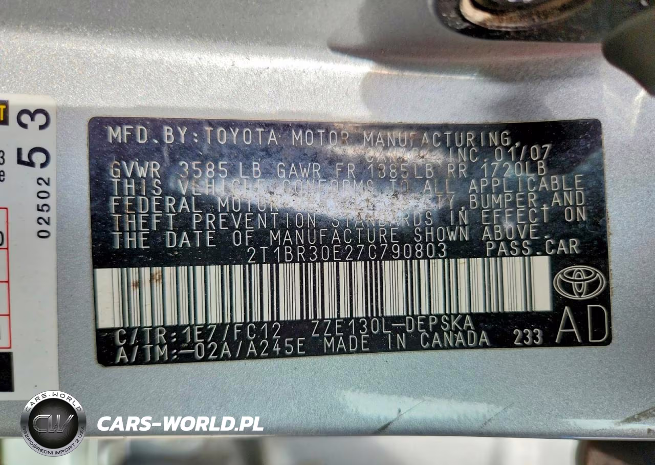 2007 Toyota Corolla S VIN:2T1BR30E27C790803 - 12