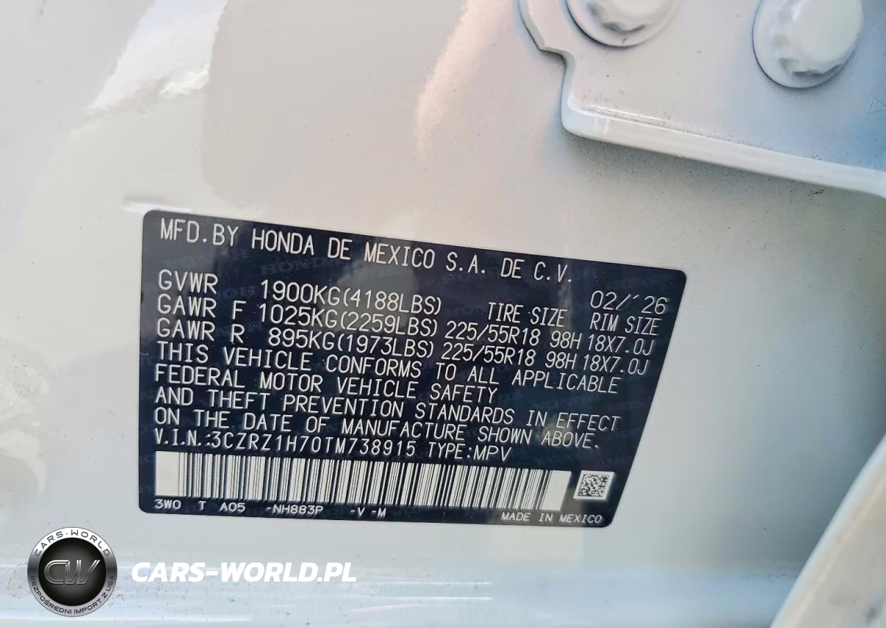 2026 Honda Hr-V Exl VIN:3CZRZ1H70TM738915 - 12