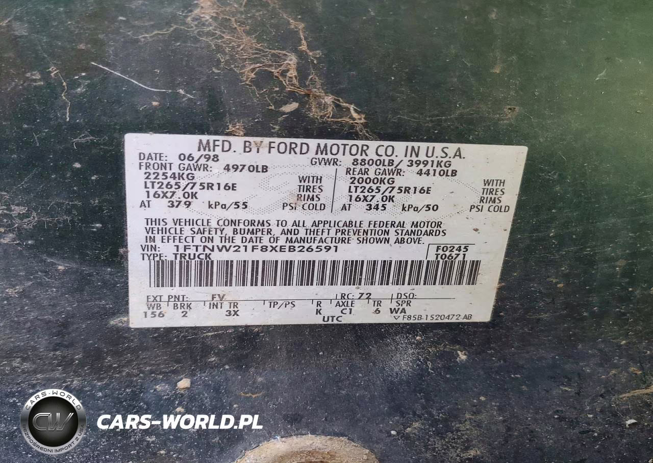 1999 Ford F250 Super Duty VIN:1FTNW21F8XEB26591 - 12